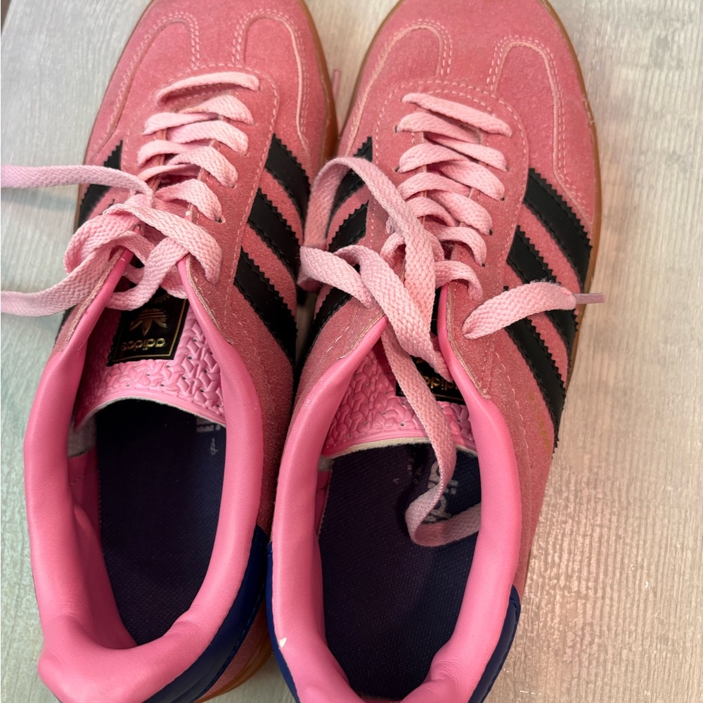 Adidas Women's Pink Suede Sneakers with Black Stripes